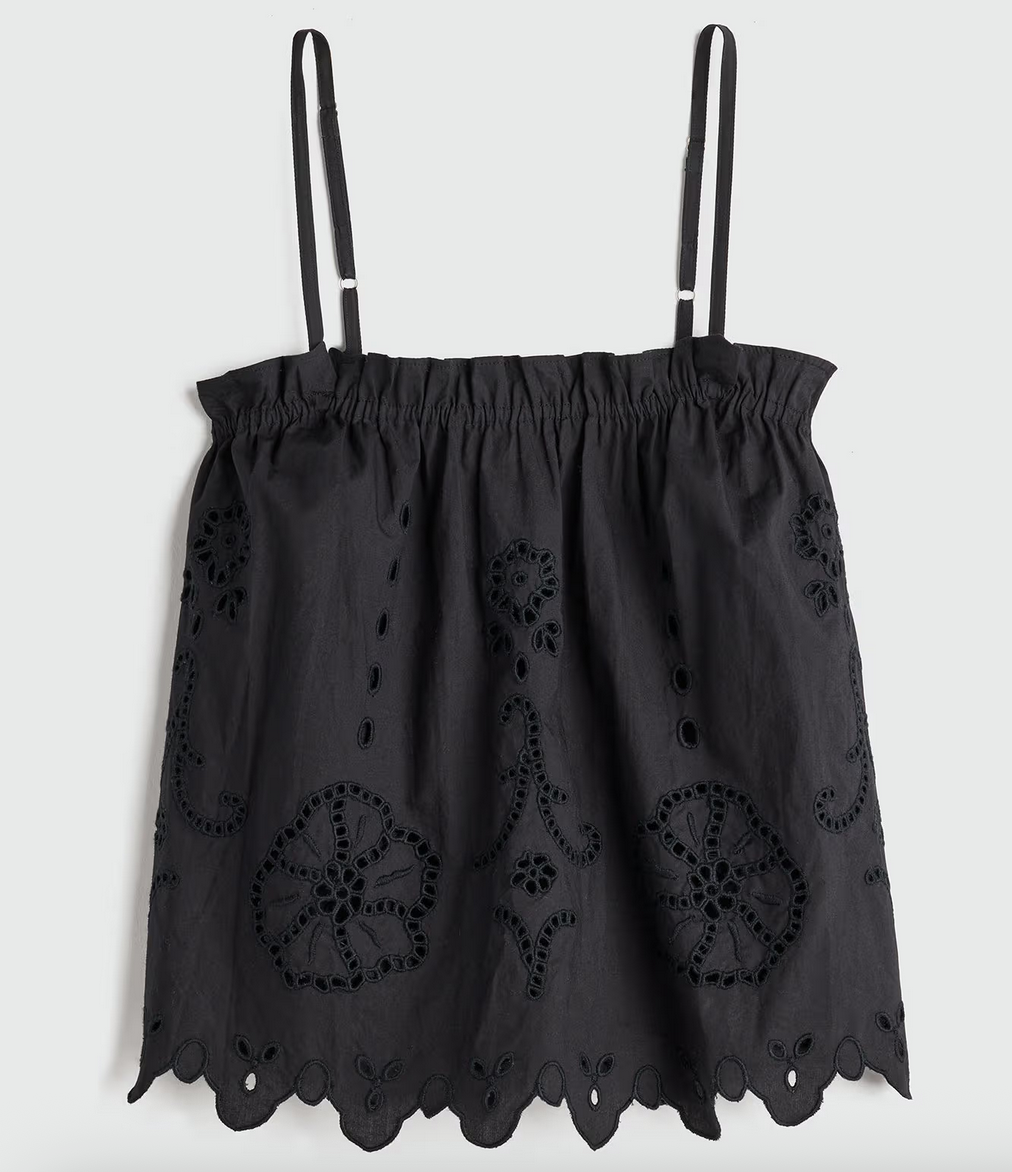 Embroidered Cami Top Black