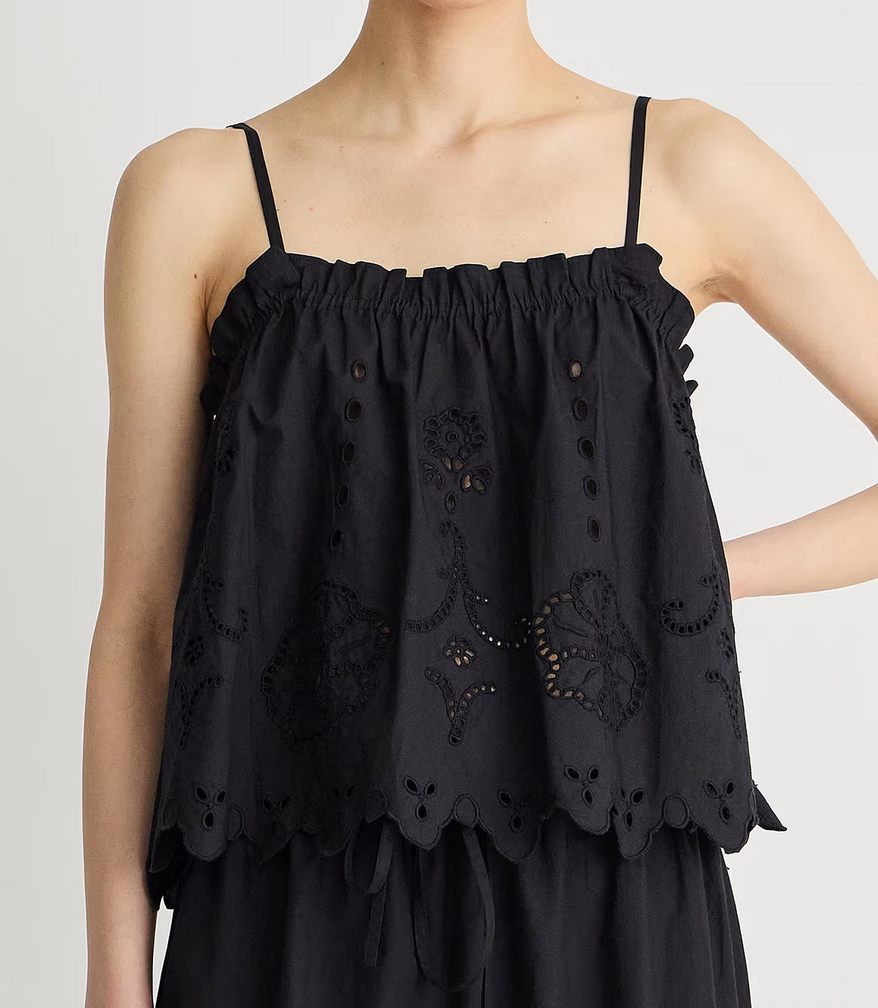 Embroidered Cami Top Black