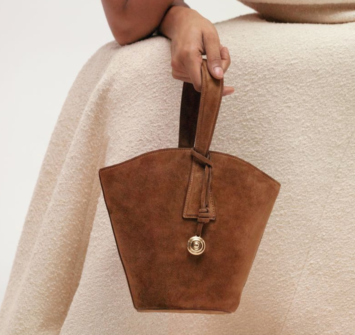 Single handle bag cow suede light brown
