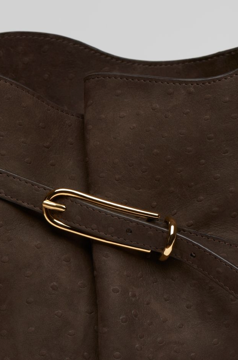 Belted bucket bag ostrich emboss