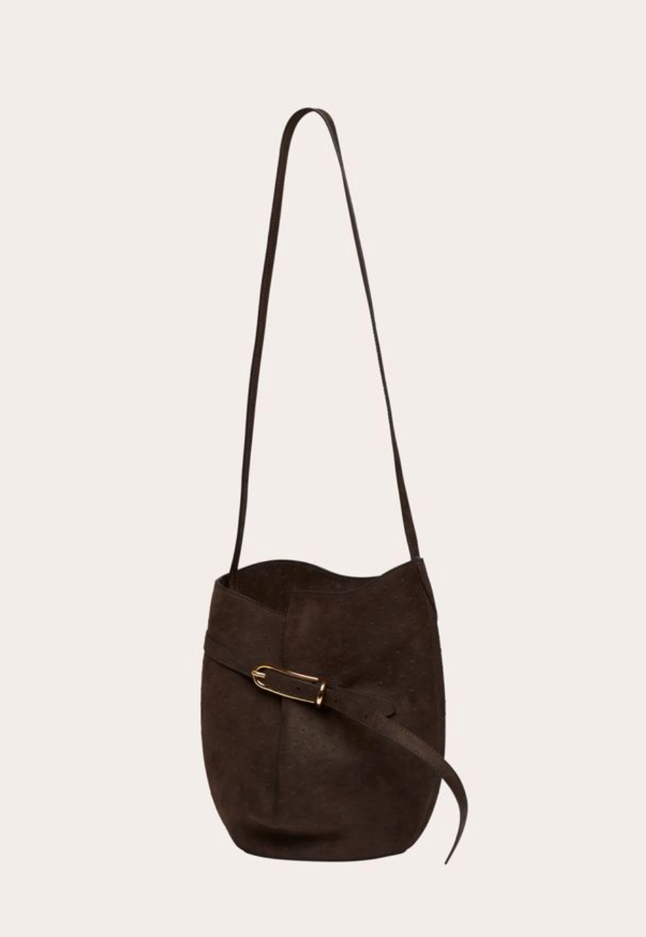 Belted bucket bag ostrich emboss