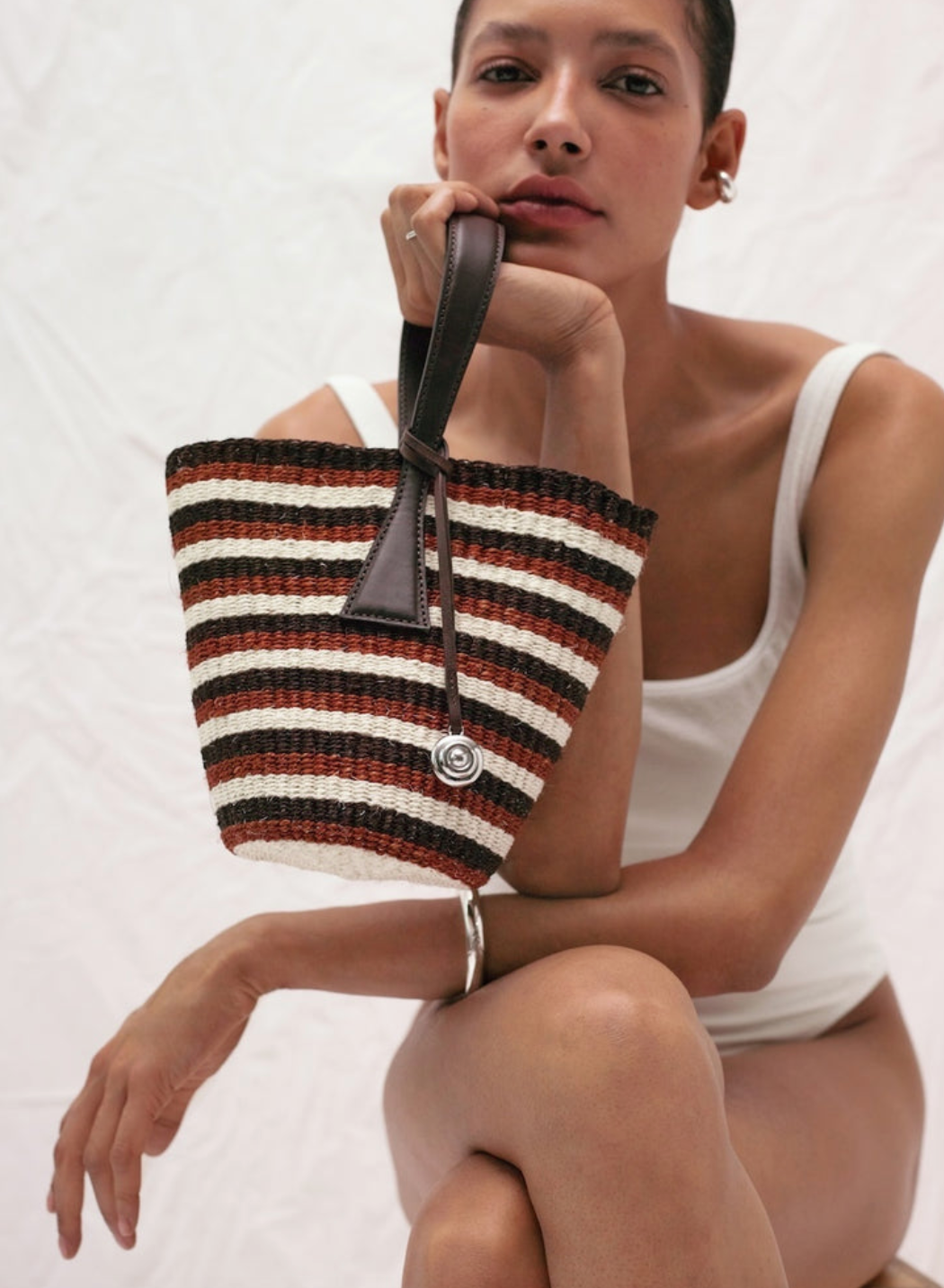 single handle basket multi striped