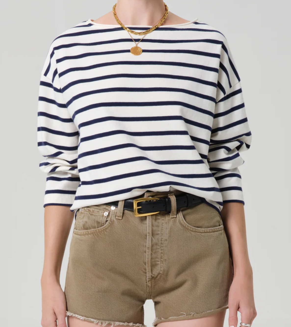 Boat neck long sleeve tee in marine stripe