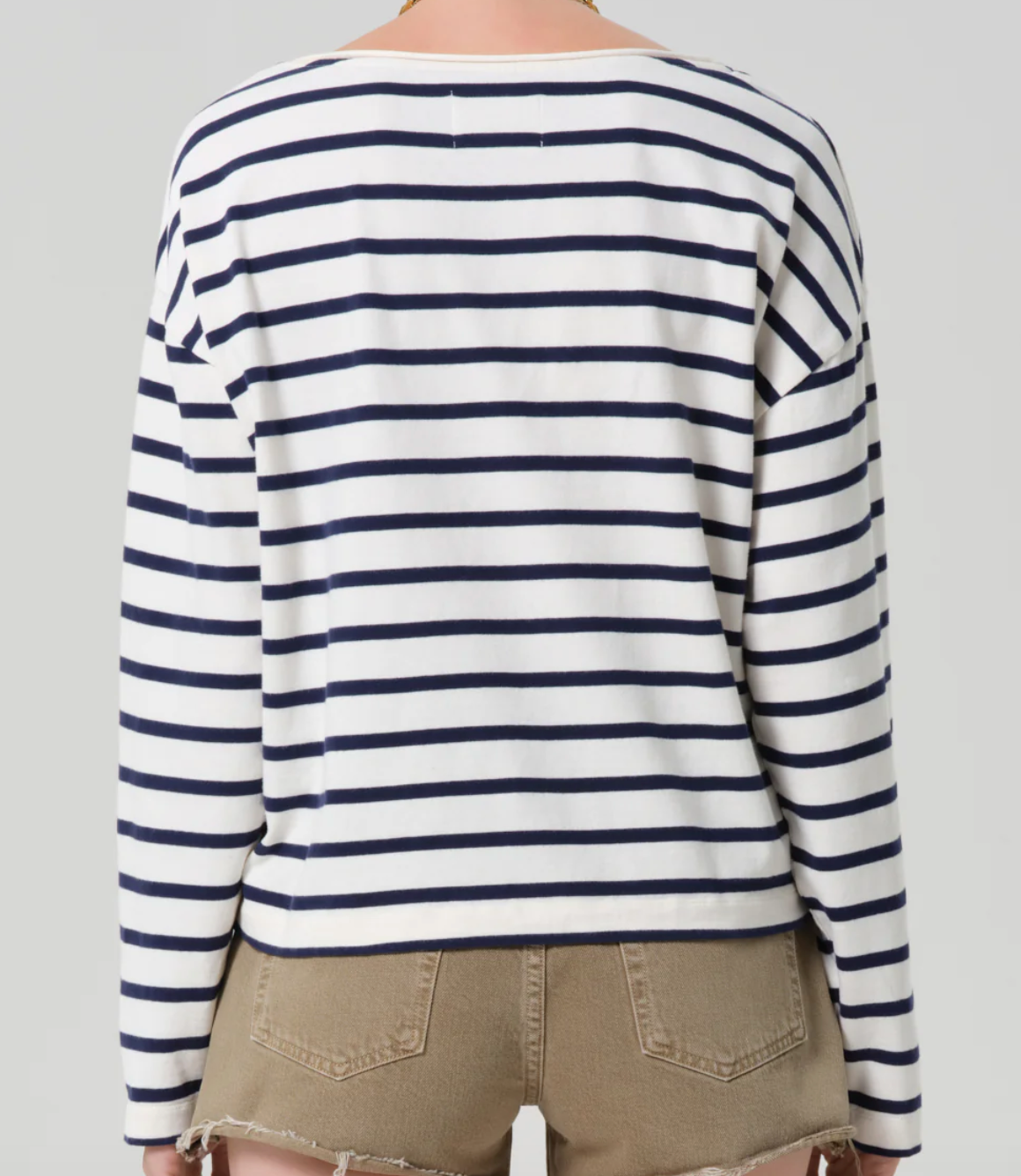 Boat neck long sleeve tee in marine stripe