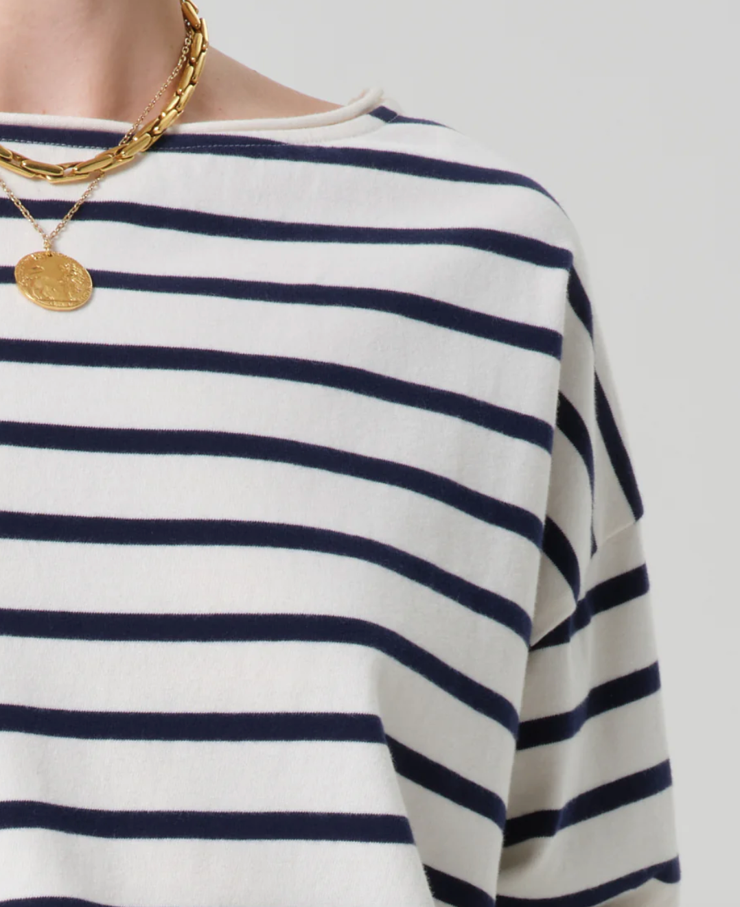 Boat neck long sleeve tee in marine stripe