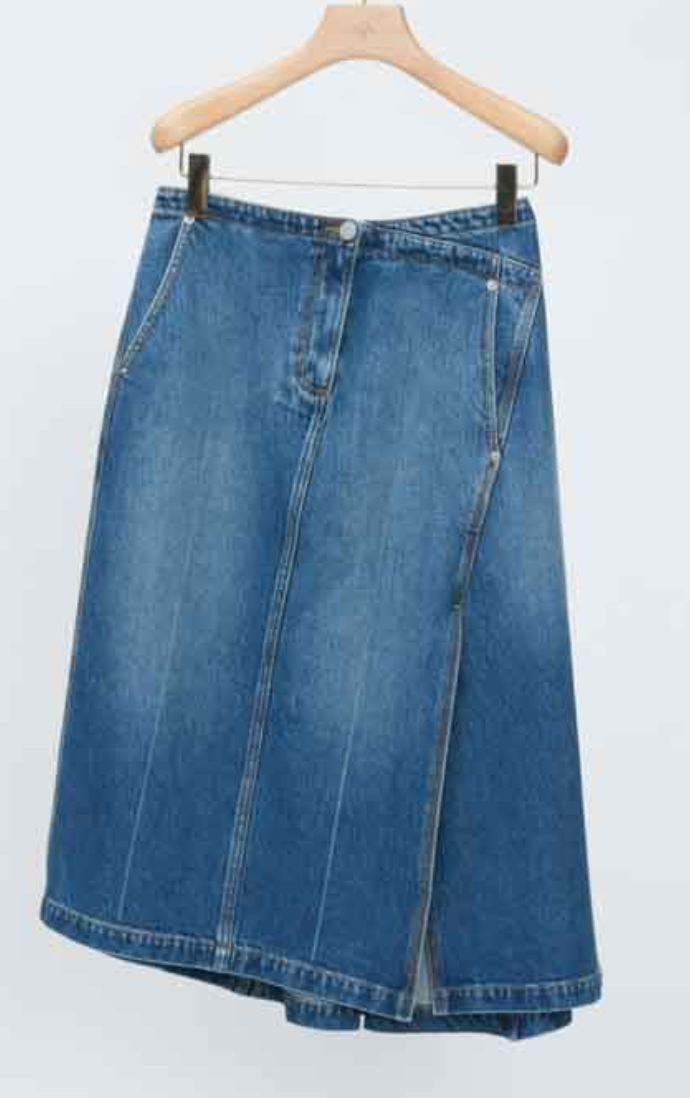 Assymetrical Denim Skirt Washed Medium Blue