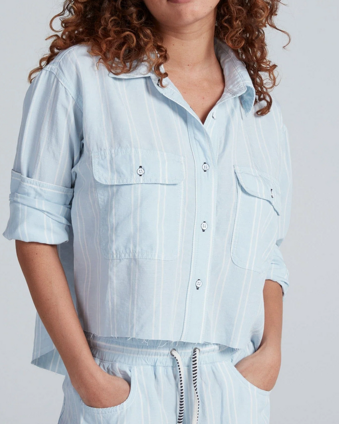 Crosby Stripe Blue Linen Stripe