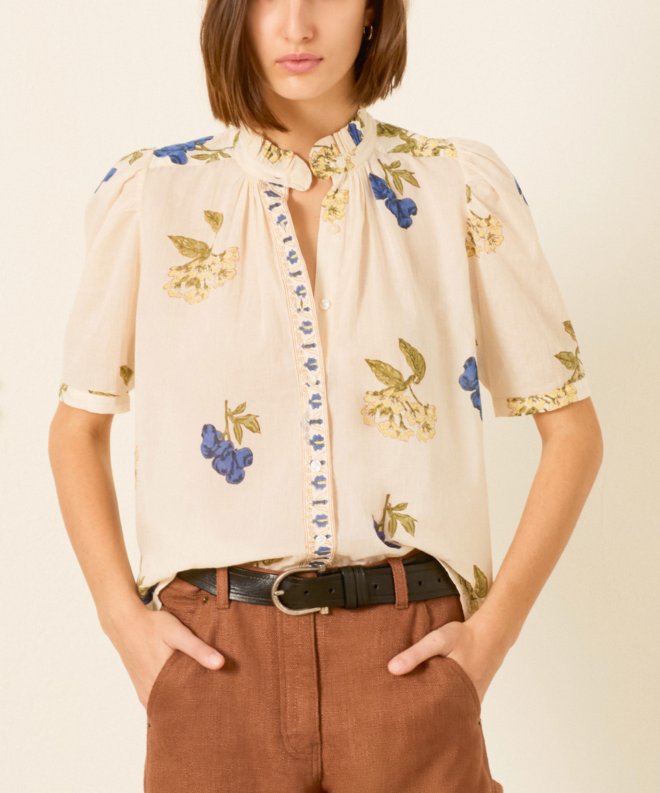 Winnie Blueberry Flora Shirt Off-White