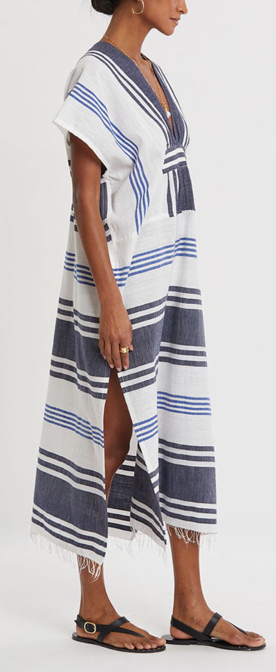 Gasira V Neck Caftan Marina Blue
