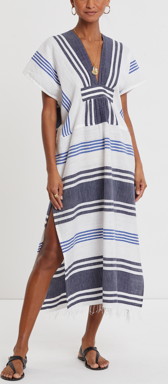 Gasira V Neck Caftan Marina Blue