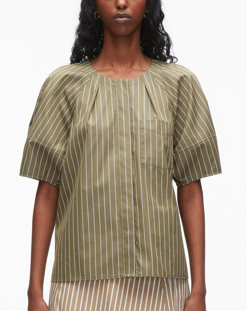Stripe Lantern Sleeve Shirt Olive Multi