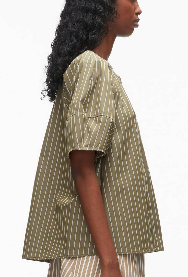 Stripe Lantern Sleeve Shirt Olive Multi