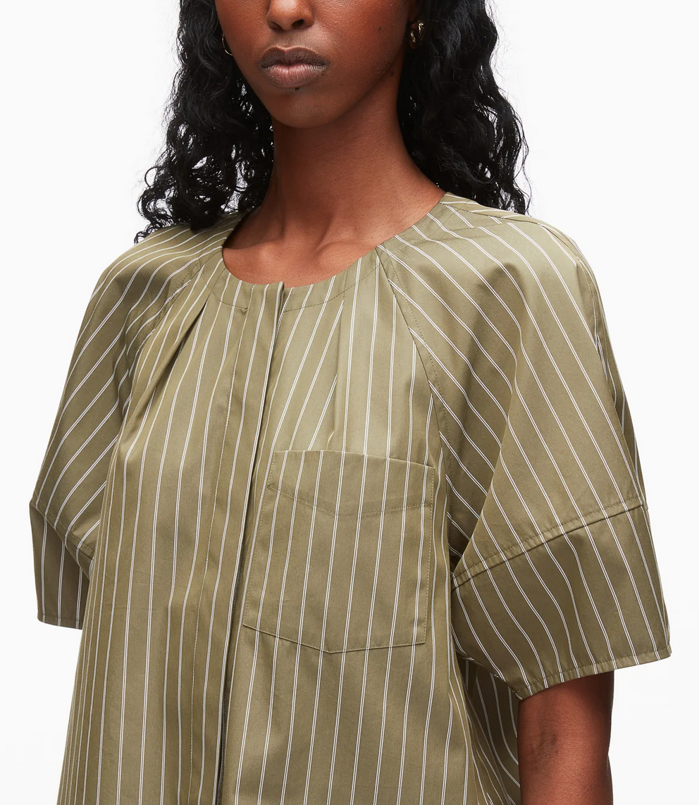 Stripe Lantern Sleeve Shirt Olive Multi