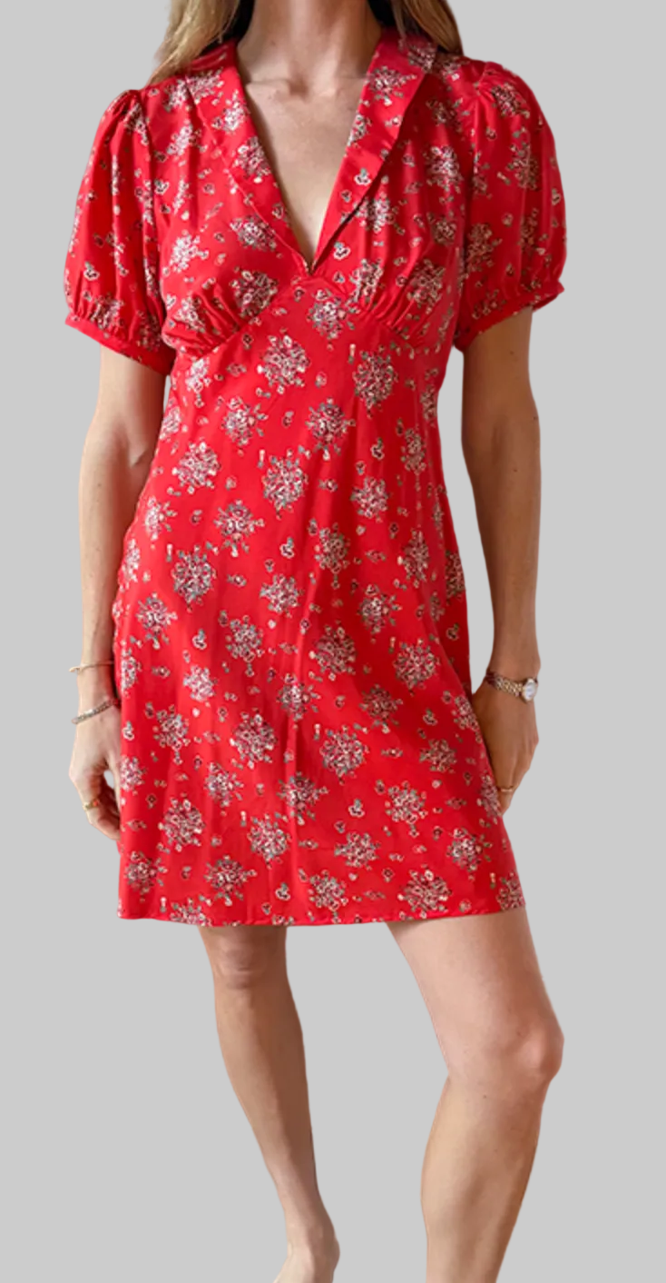 Alix red begonia silk dress