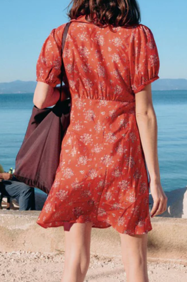 Alix red begonia silk dress