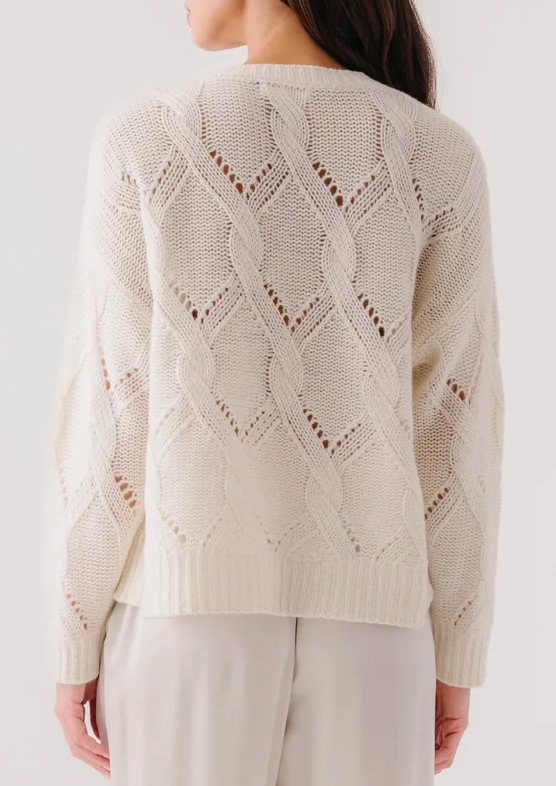 Gia Slouchy Cabe Knit Cashmere Crewneck Sweater Gardenia