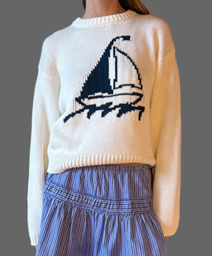 Josette ivory cotton knit pullover