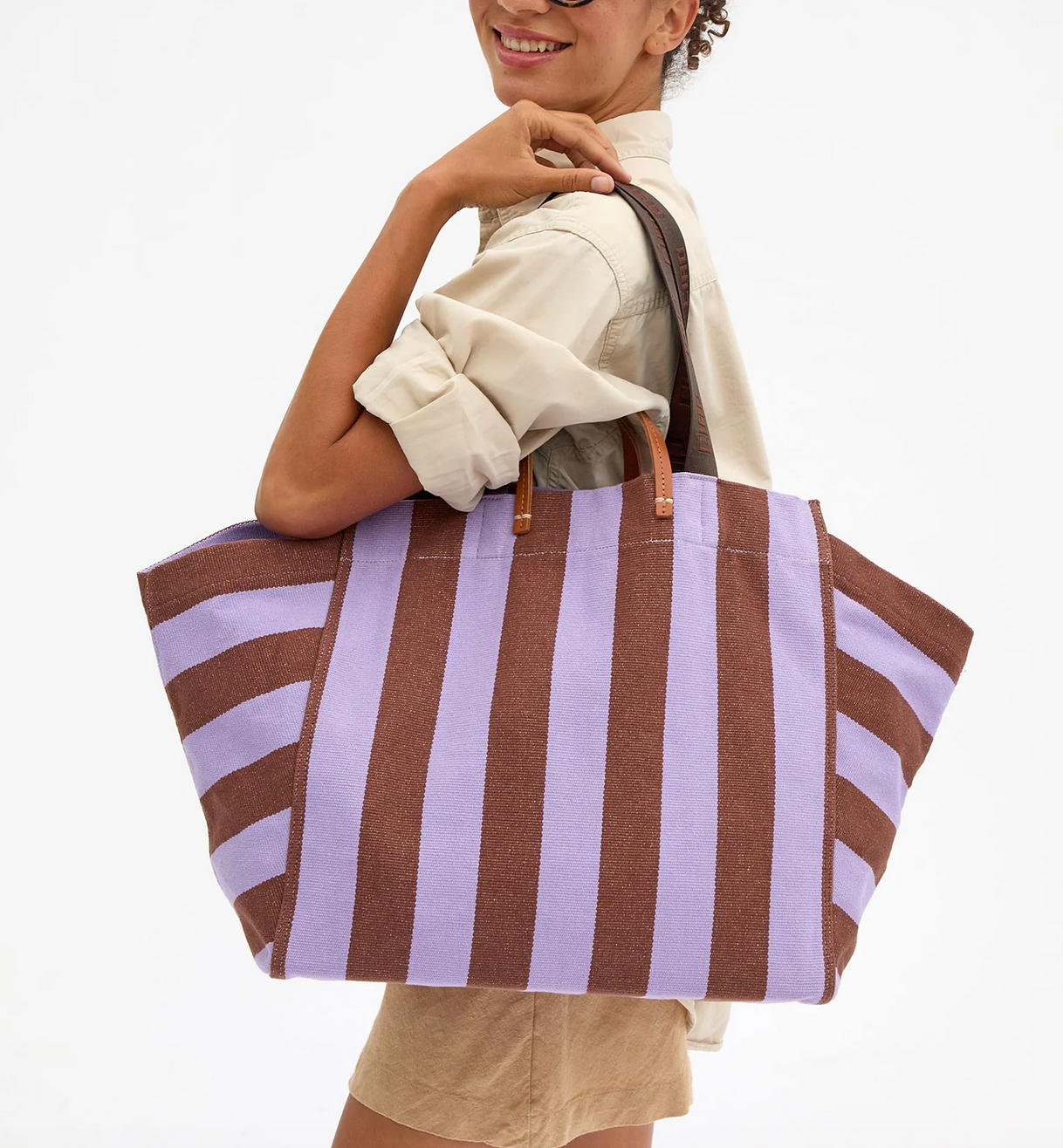 la cote tote hacaranda/hazelnut canvas stripe