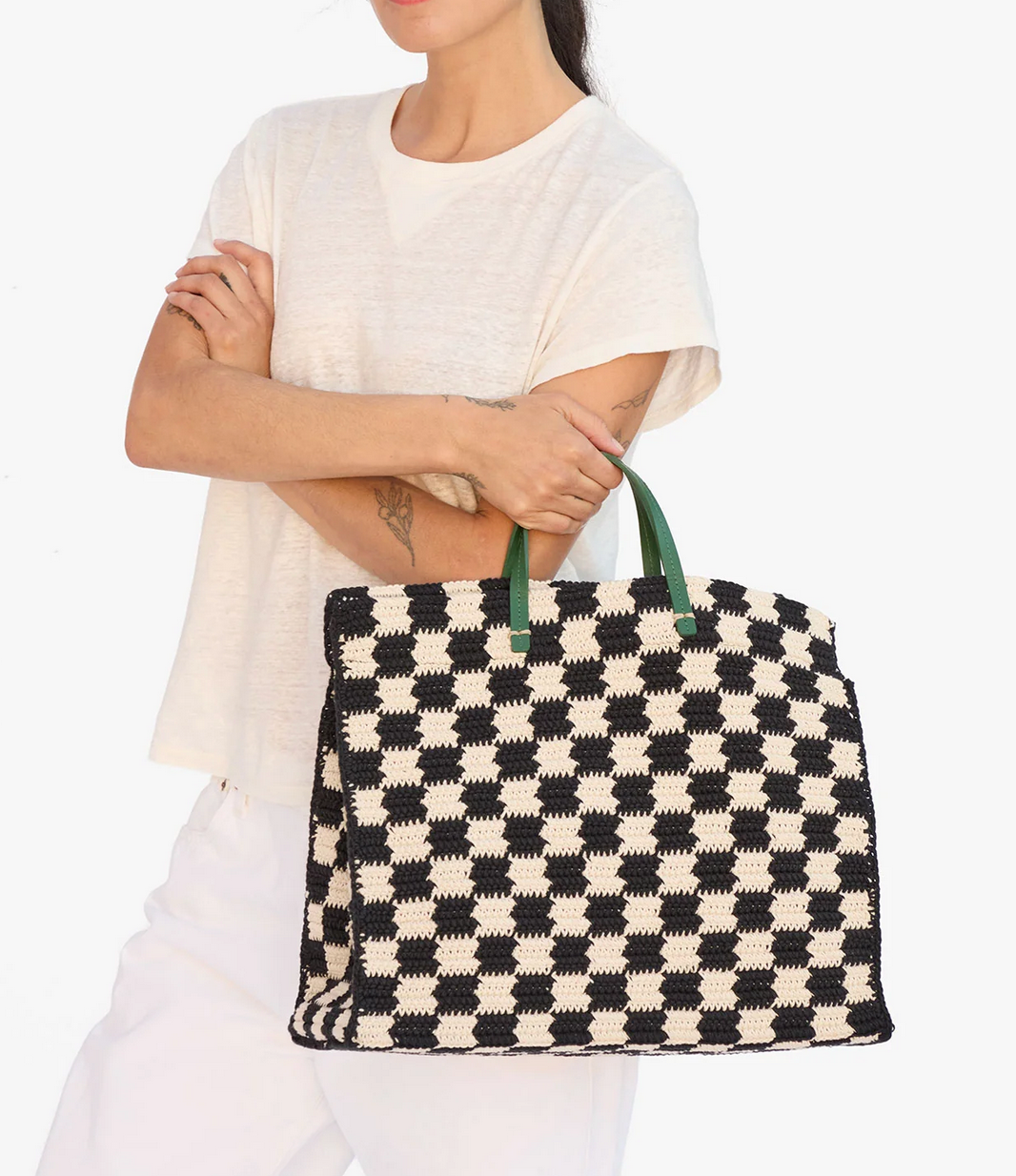 summer simple tote black/cream crochet checker
