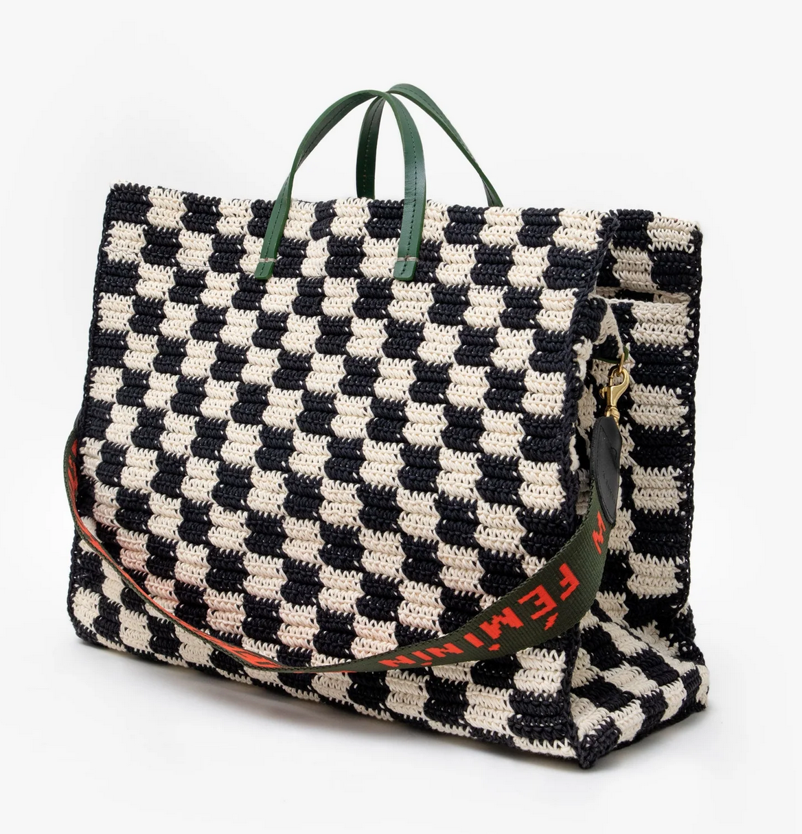 summer simple tote black/cream crochet checker