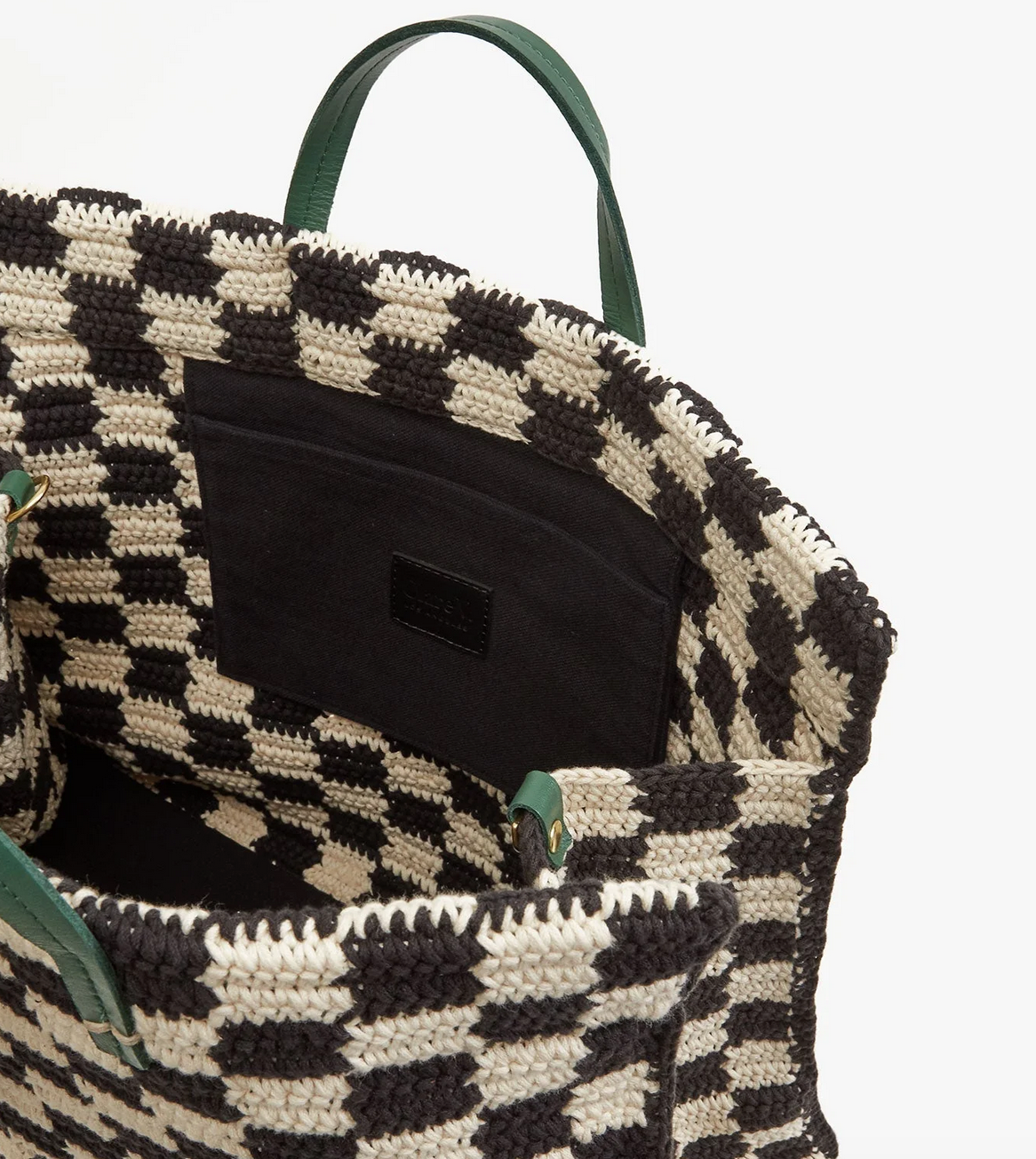 summer simple tote black/cream crochet checker