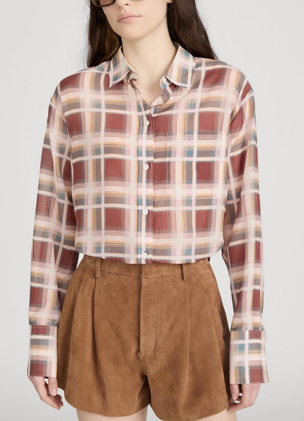 The boy shirt silver peony plaid