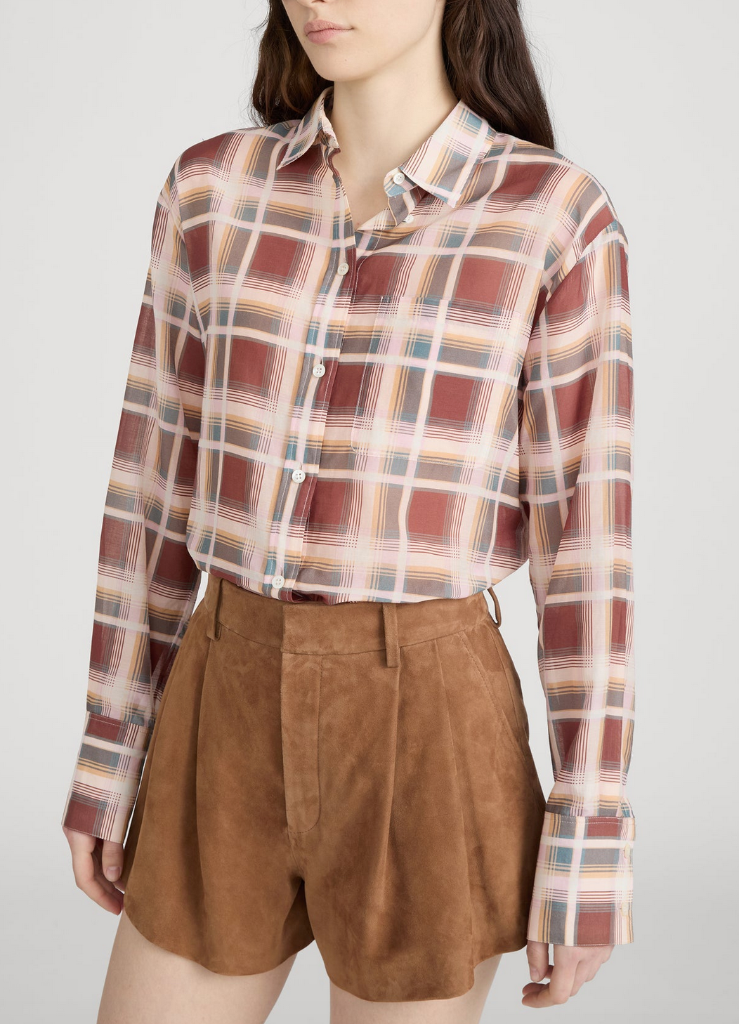 The boy shirt silver peony plaid