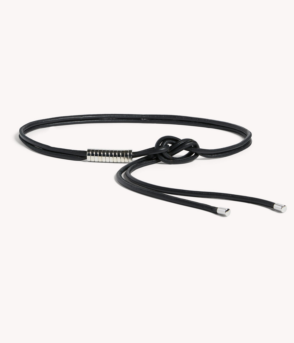 lowell wrap belt in leather black &amp; silver