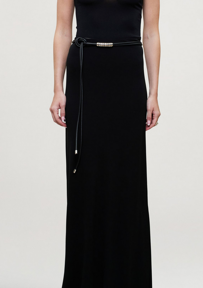lowell wrap belt in leather black & silver
