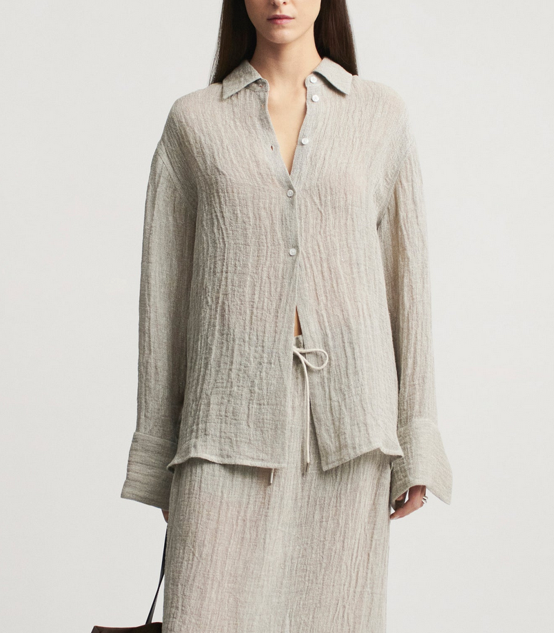 Mollie button down in fossil linen gauze