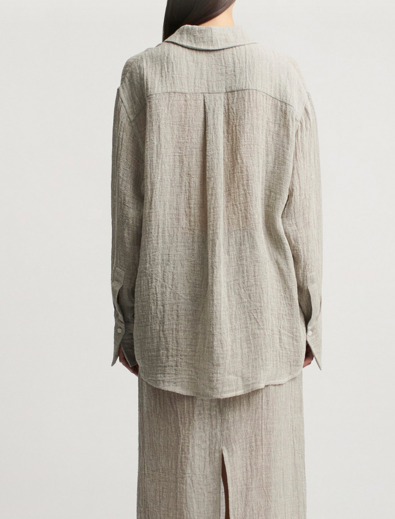 Mollie button down in fossil linen gauze