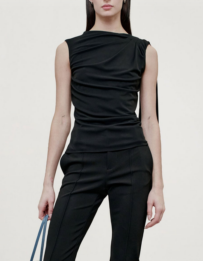 Floriana top in black matte jersey