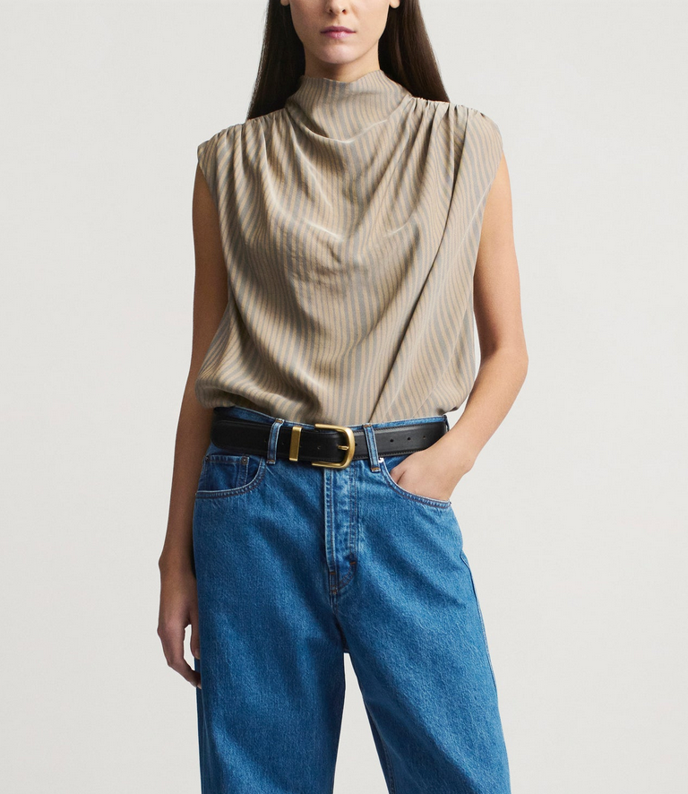 Penny draped top fluid viscose tidal stripe