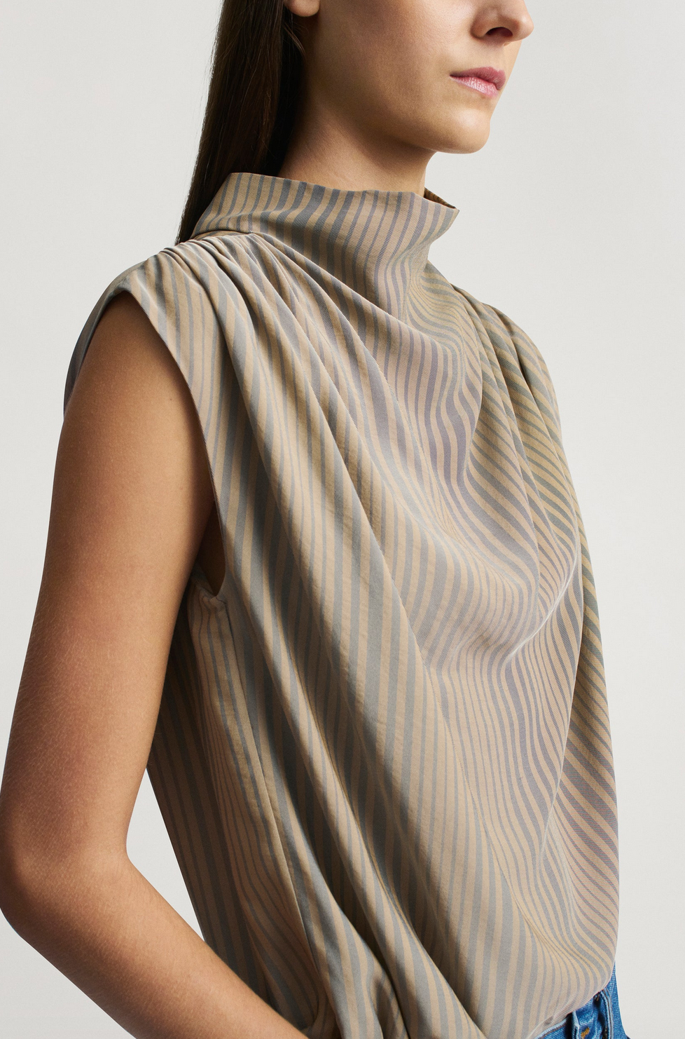 Penny draped top fluid viscose tidal stripe