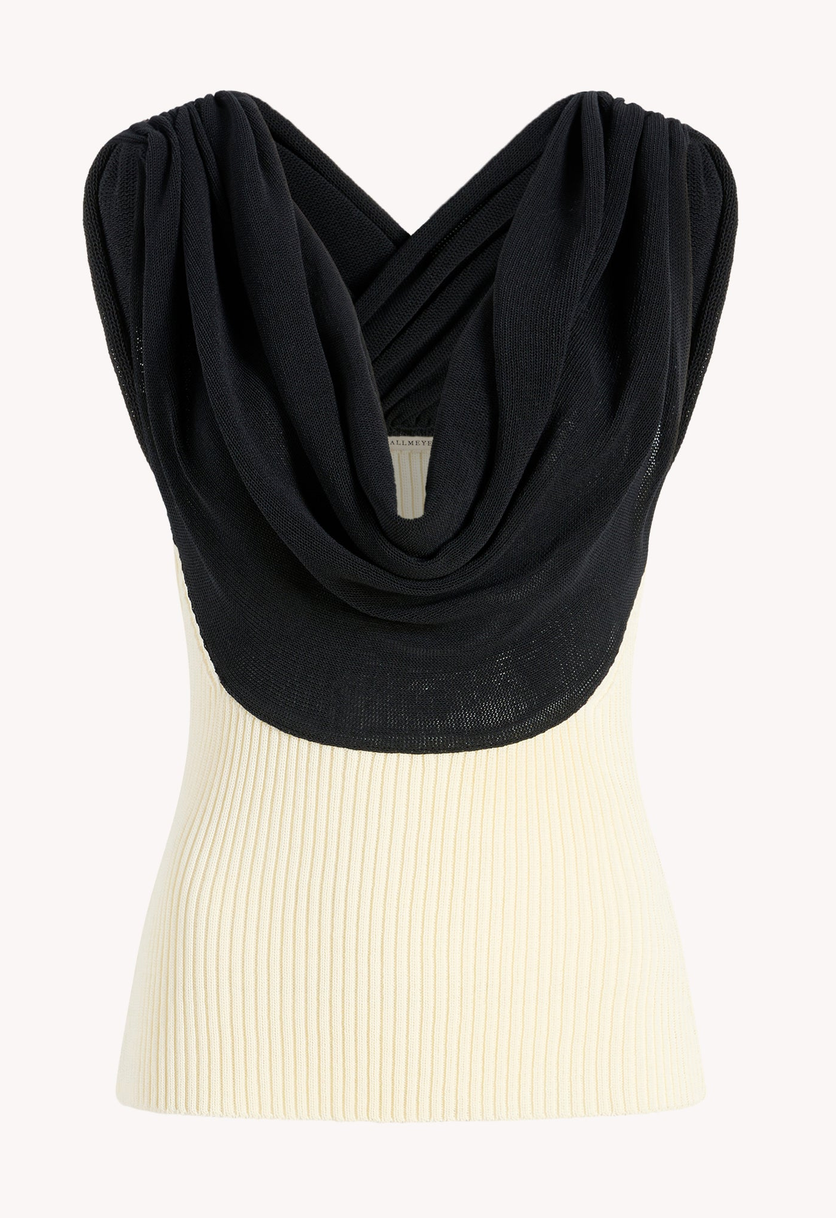 Meeka Cowl Neck Tank in Cotton Nylon Black & Vanilla