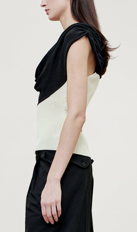 Meeka Cowl Neck Tank in Cotton Nylon Black & Vanilla