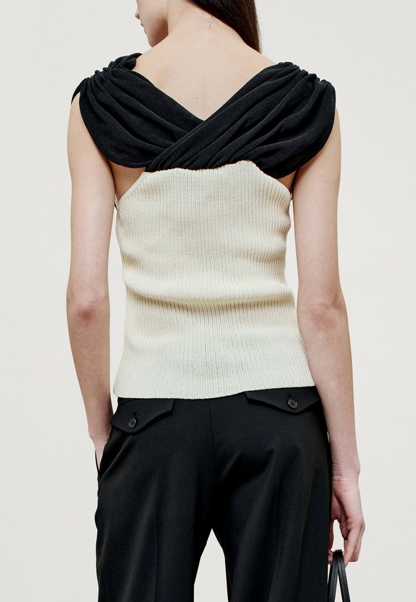 Meeka Cowl Neck Tank in Cotton Nylon Black & Vanilla