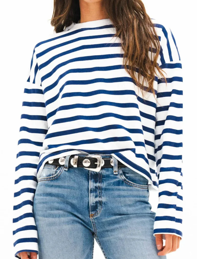 cropped long sleeve navy thin stripe