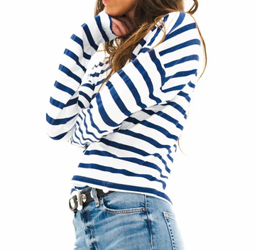 cropped long sleeve navy thin stripe