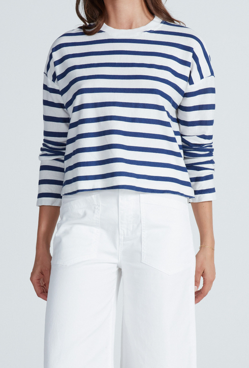 cropped long sleeve navy thin stripe