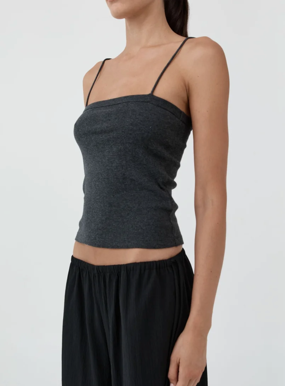 organic cotton square neck cami charcoal