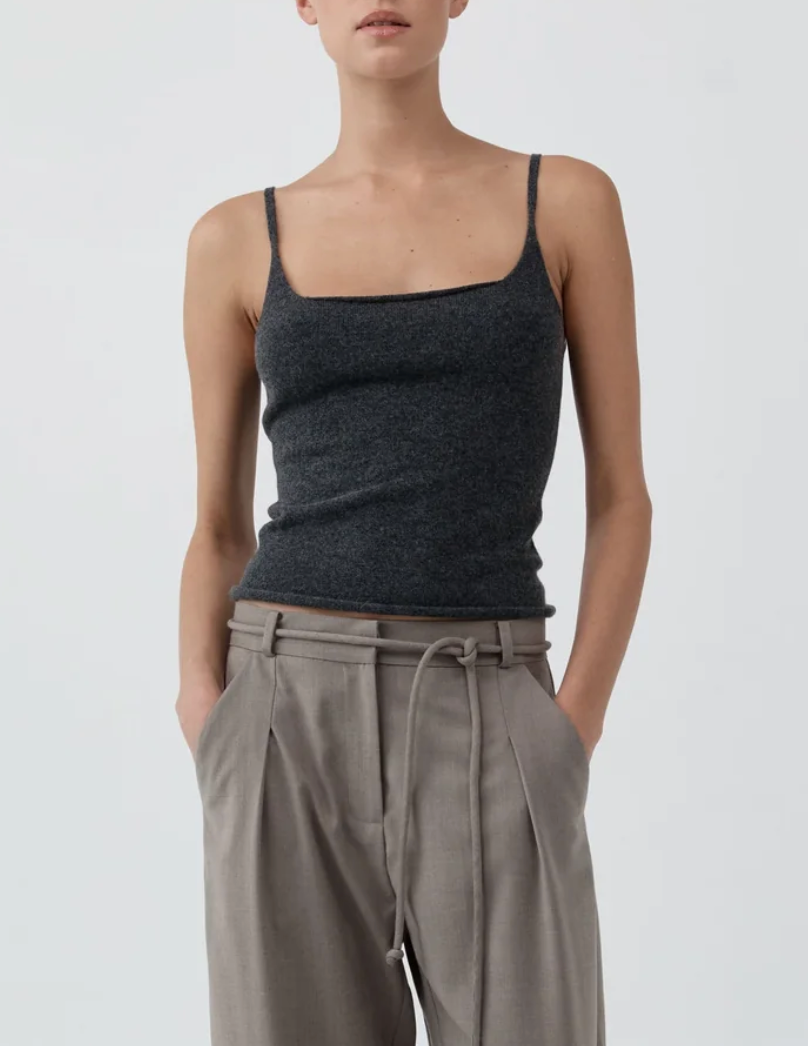 Merino wool slim tank charcoal melange