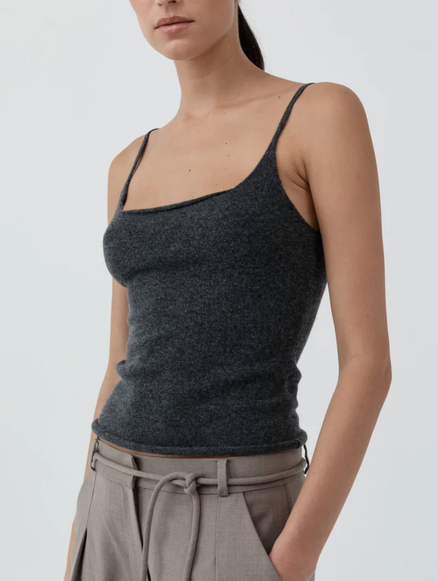 Merino wool slim tank charcoal melange