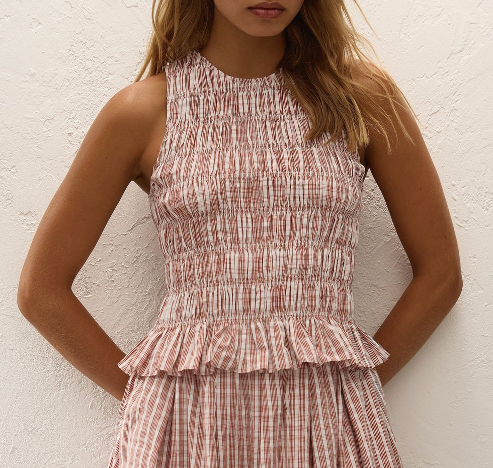 Cales Top Paloma Check Cinnamon White