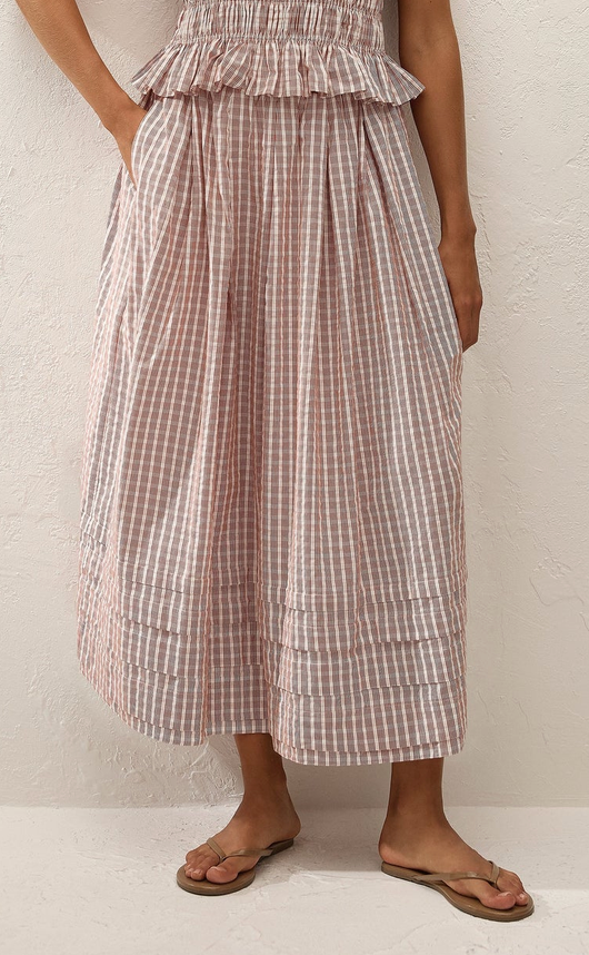 Cales Skirt Paloma Check Cinnamon White