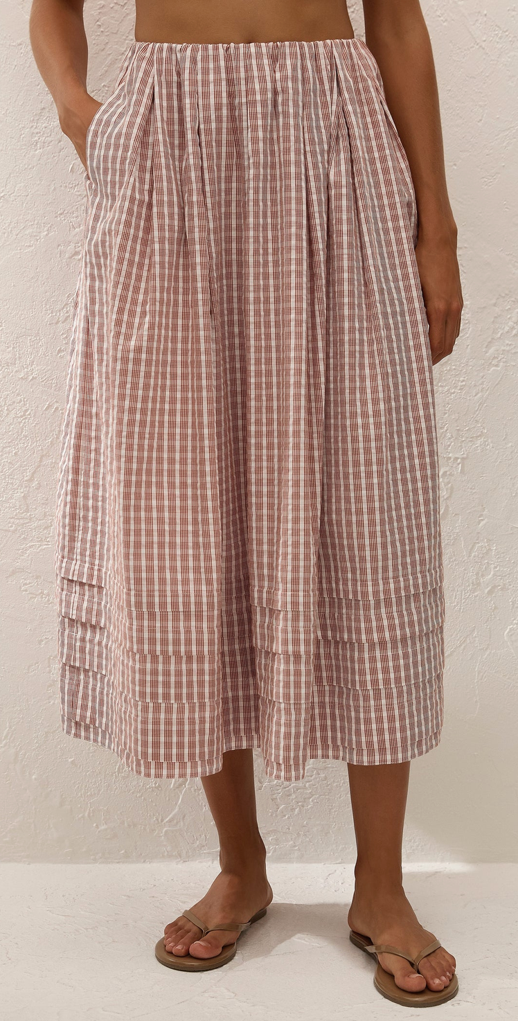 Cales Skirt Paloma Check Cinnamon White
