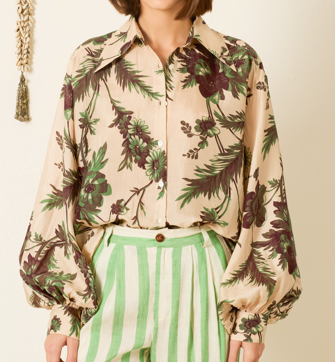 Elfie summermoss silk shirt off white