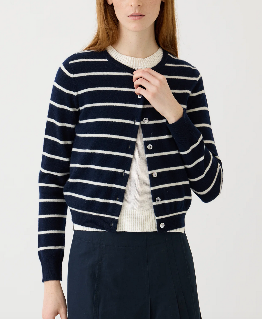 Ava stripe cashmere cardigan navy ivory