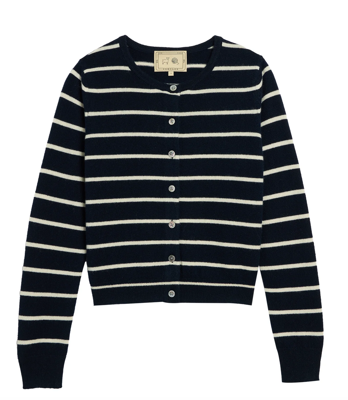 Ava stripe cashmere cardigan navy ivory