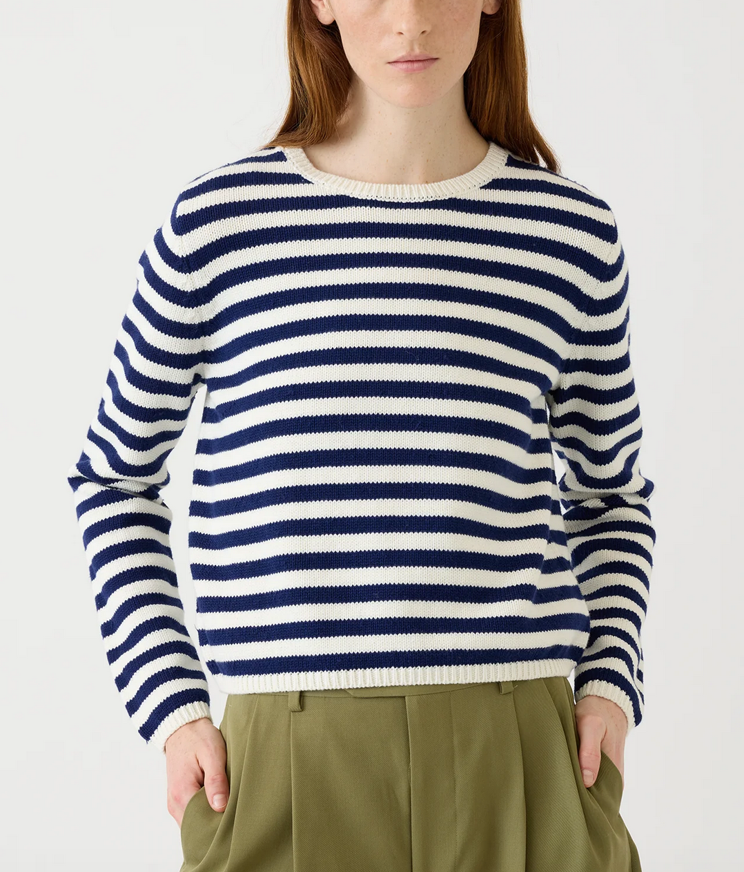 Melina stripe cotton cashmere sweater off white baltic blue